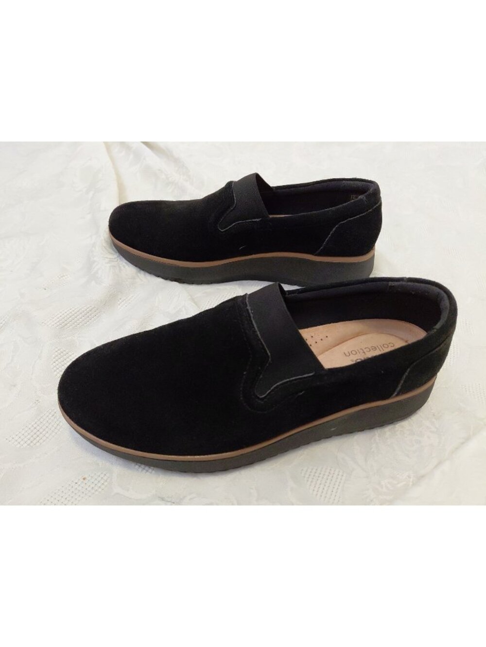 Clarks Women's Zylah Sky Slip On Wedge Black Suede US 9 EU 40 Comfort
